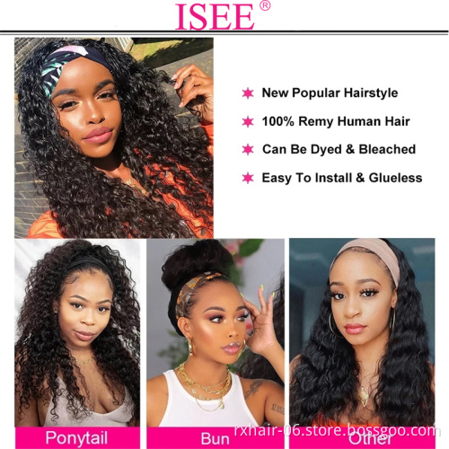 Remy Pre Color Natural 4C Breaded Bulk Ladies Virgin Hair Wig With Headband Quiesha Deep Wave Vergin Headband Wigs Human Hair